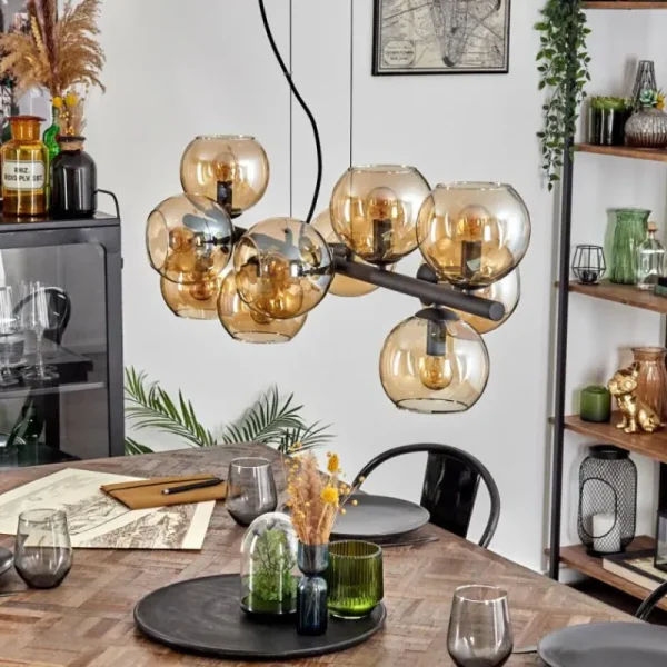 hofstein Gastor Suspension, Boule lumineuse, Suspension Ambre, 10 lumières* Lampes En Verre