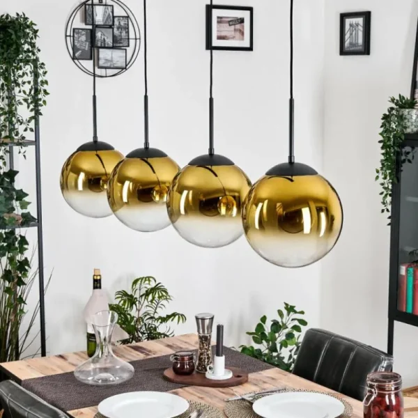 hofstein Gastor Suspension, Boule lumineuse, Suspension Or, Clair, 4 lumières* Lampes En Verre