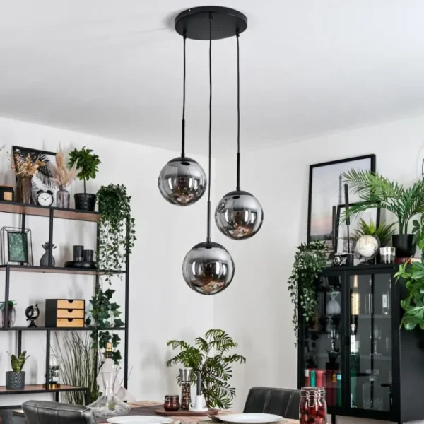 hofstein Gastor Suspension, Boule lumineuse 30 cm Chrome, Fumé, 3 lumières* Lampes Modernes