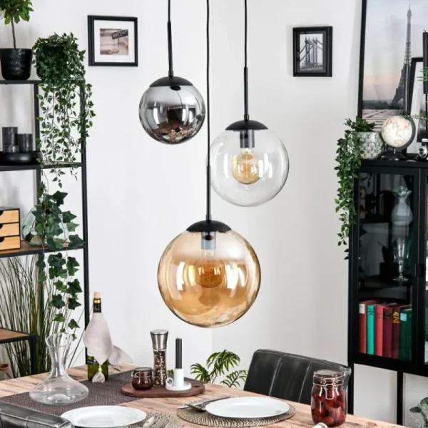 hofstein Gastor Suspension, Boule lumineuse 30 cm Ambre, Clair, Fumé, 3 lumières* Lampes Modernes