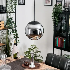 hofstein Gastor Suspension, Boule lumineuse 20 cm Chrome, Fumé, 1 lumière* Lampes Modernes
