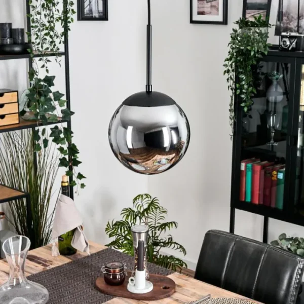 hofstein Gastor Suspension, Boule lumineuse 20 cm Chrome, Fumé, 1 lumière* Lampes Modernes
