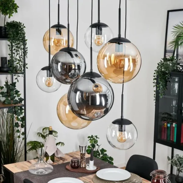 hofstein Gastor Suspension, Boule lumineuse, Suspension Ambre, Clair, Fumé, 8 lumières* Lampes Modernes