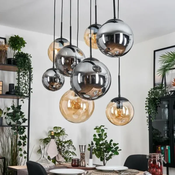 hofstein Gastor Suspension, Boule lumineuse, Suspension Ambre, Fumé, 8 lumières* Lampes Modernes