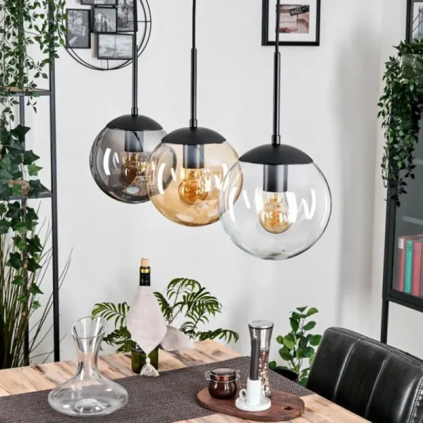 hofstein Gastor Suspension, Boule lumineuse Ambre, Clair, Fumé, 3 lumières* Lampes Modernes