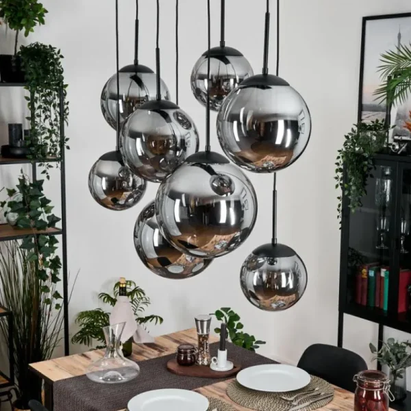 hofstein Gastor Suspension, Boule lumineuse, Suspension Fumé, 8 lumières* Lampes Modernes