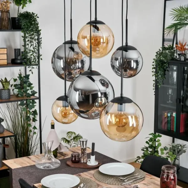 hofstein Gastor Suspension, Boule lumineuse, Suspension Ambre, Fumé, 6 lumières* Lampes Modernes