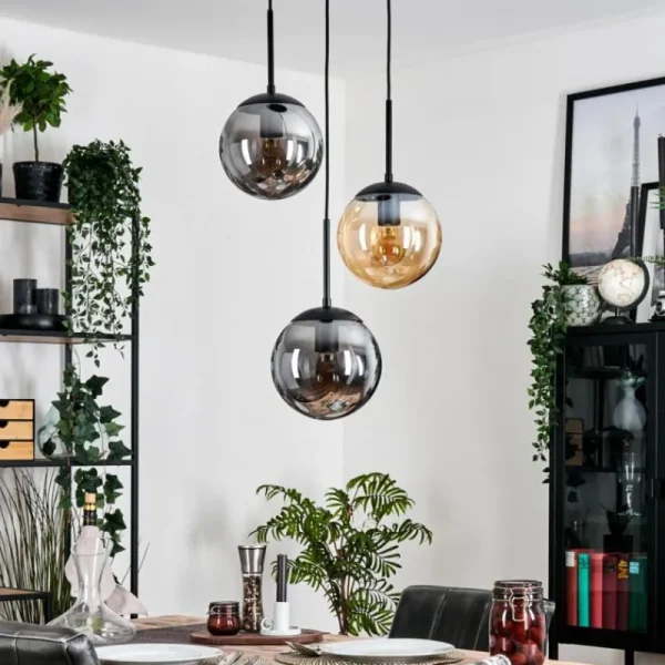 hofstein Gastor Suspension, Boule lumineuse Ambre, Fumé, 3 lumières* Lampes Modernes