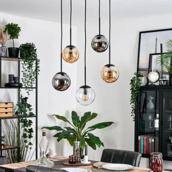 hofstein Gastor Suspension, Boule lumineuse, Suspension Ambre, Clair, Fumé, 5 lumières* Lampes Modernes
