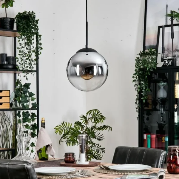 hofstein Gastor Suspension, Boule lumineuse 25 cm Chrome, Clair, Fumé, 1 lumière* Lampes Modernes