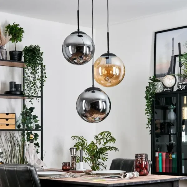 hofstein Gastor Suspension, Boule lumineuse Ambre, Fumé, 3 lumières* Lampes Modernes