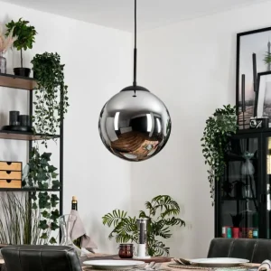 hofstein Gastor Suspension, Boule lumineuse Chrome, Fumé, 1 lumière* Lampes Modernes