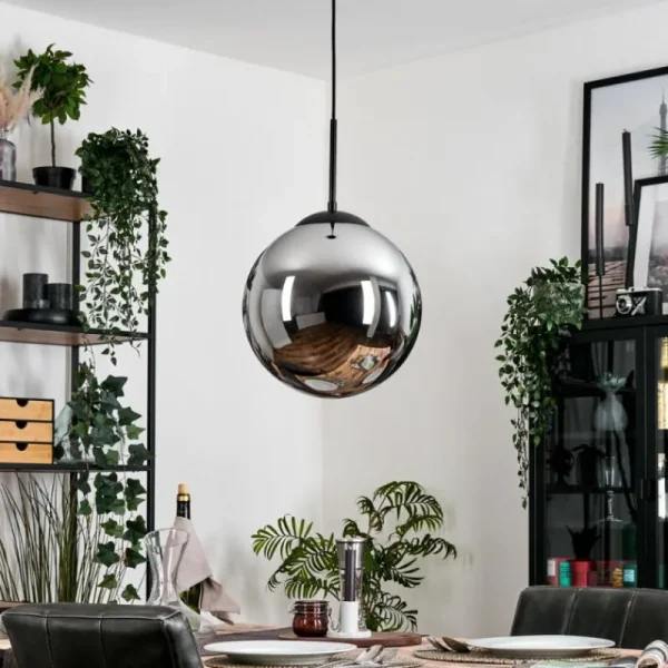 hofstein Gastor Suspension, Boule lumineuse Chrome, Fumé, 1 lumière* Lampes Modernes
