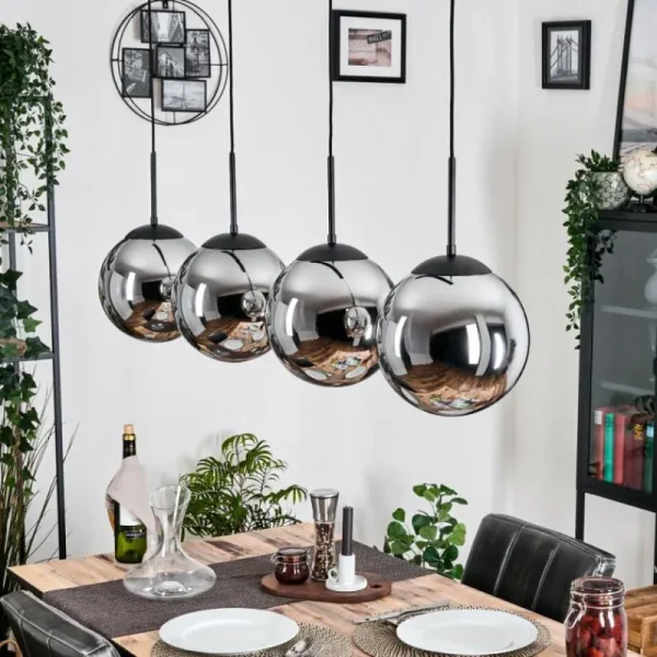 hofstein Gastor Suspension, Boule lumineuse, Suspension Chrome, Fumé, 4 lumières* Lampes Modernes
