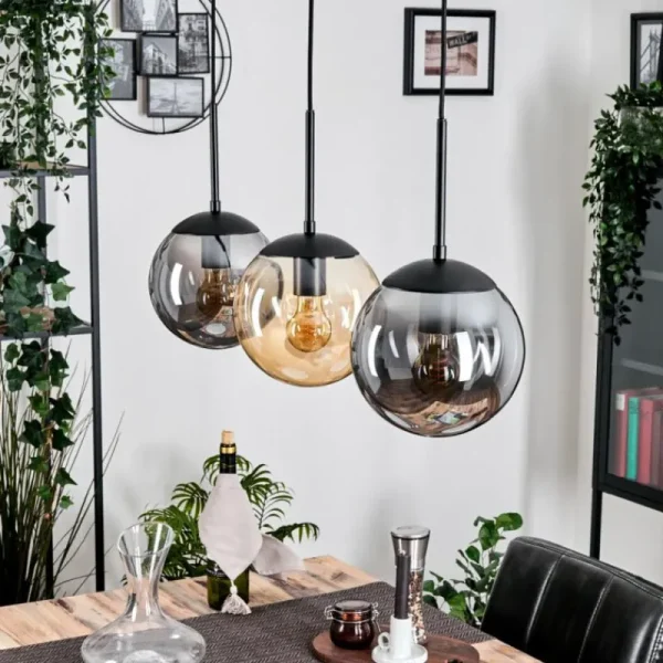 hofstein Gastor Suspension, Boule lumineuse Ambre, Clair, Fumé, 3 lumières* Lampes Modernes