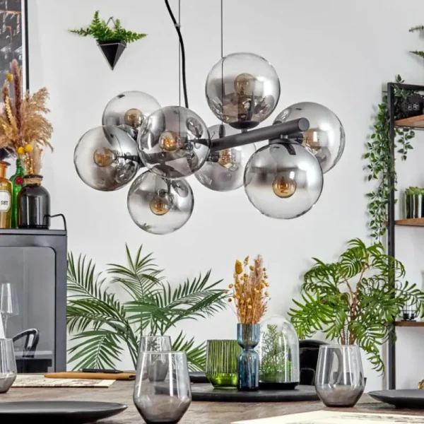 hofstein Gastor Suspension, Boule lumineuse, Suspension Clair, Fumé, 8 lumières* Lampes Modernes