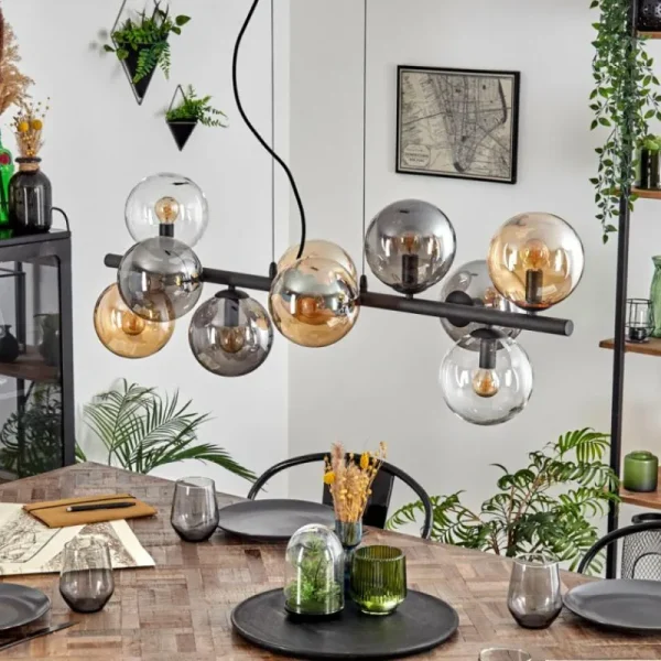 hofstein Gastor Suspension, Boule lumineuse, Suspension Ambre, Clair, Fumé, 10 lumières* Lampes Modernes