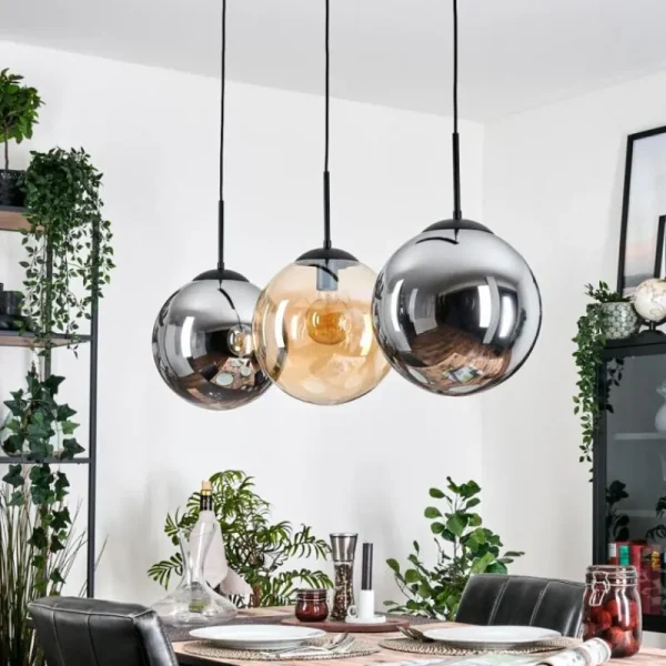hofstein Gastor Suspension, Boule lumineuse, Suspension Ambre, Fumé, 3 lumières* Lampes Modernes