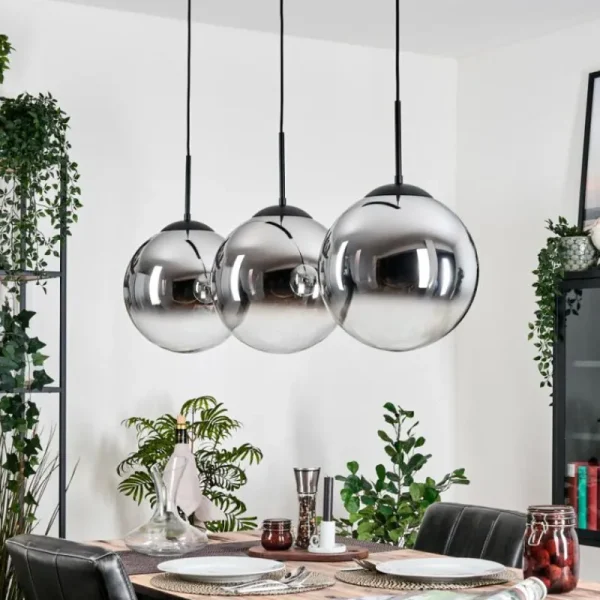 hofstein Gastor Suspension, Boule lumineuse, Suspension Chrome, Clair, Fumé, 3 lumières* Lampes Modernes