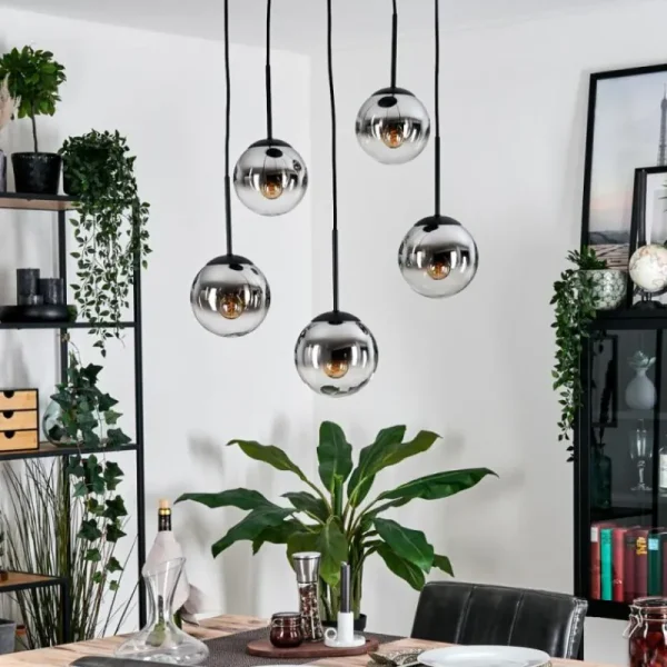 hofstein Gastor Suspension, Boule lumineuse, Suspension Chrome, Clair, Fumé, 5 lumières* Lampes Modernes