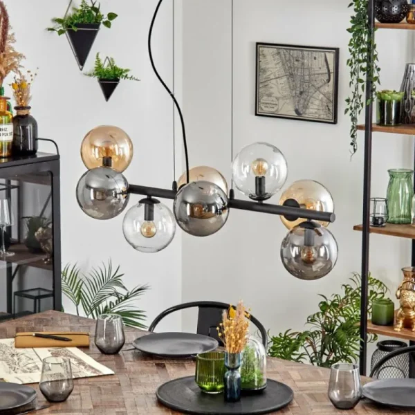 hofstein Gastor Suspension, Boule lumineuse, Suspension Ambre, Clair, Fumé, 8 lumières* Lampes Modernes