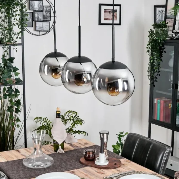 hofstein Gastor Suspension, Boule lumineuse Chrome, Clair, Fumé, 3 lumières* Lampes Modernes