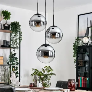hofstein Gastor Suspension, Boule lumineuse Chrome, Clair, Fumé, 3 lumières* Lampes Modernes