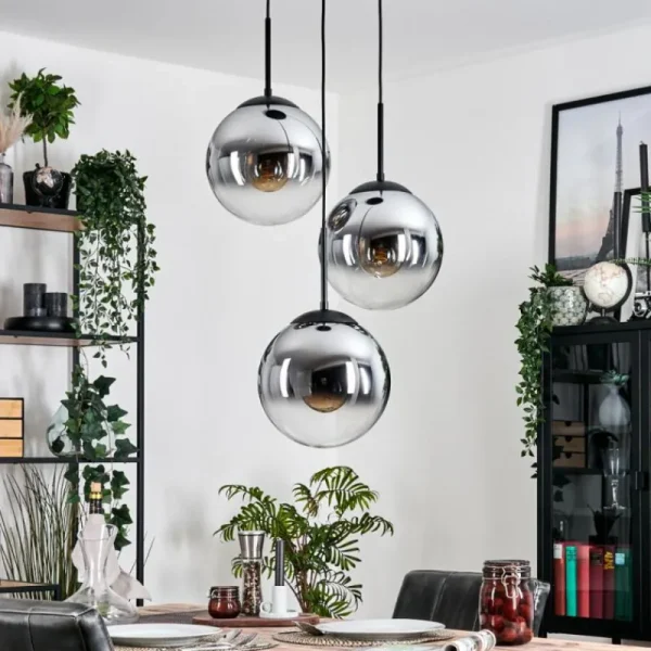 hofstein Gastor Suspension, Boule lumineuse Chrome, Clair, Fumé, 3 lumières* Lampes Modernes