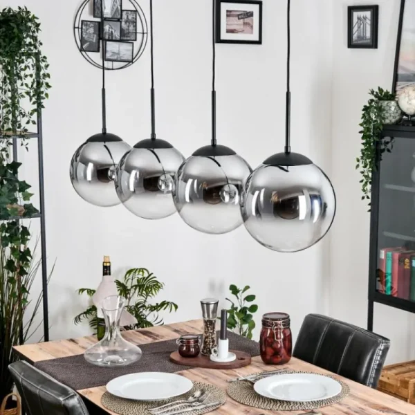 hofstein Gastor Suspension, Boule lumineuse, Suspension Chrome, Clair, Fumé, 4 lumières* Lampes Modernes