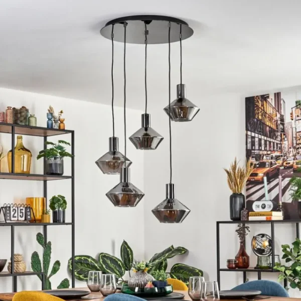 hofstein Gillbergatorp Suspension, Boule lumineuse, Suspension Chrome, Fumé, 5 lumières* Lampes Modernes