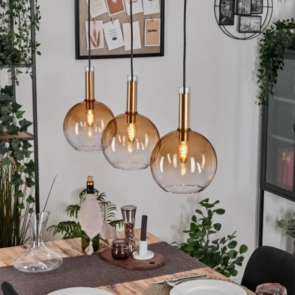 hofstein Grovsta Suspension, Boule lumineuse, Suspension Or, Noir, 3 lumières* Lampes En Verre