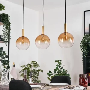 hofstein Grovsta Suspension, Boule lumineuse, Suspension Or, Noir, 3 lumières* Lampes En Verre
