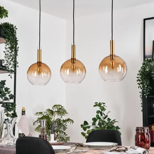 hofstein Grovsta Suspension, Boule lumineuse, Suspension Or, Noir, 3 lumières* Lampes En Verre