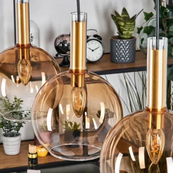 hofstein Grovsta Suspension, Boule lumineuse, Suspension Or, Noir, 3 lumières* Lampes En Verre