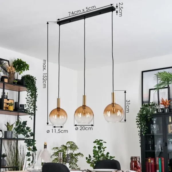 hofstein Grovsta Suspension, Boule lumineuse, Suspension Or, Noir, 3 lumières* Lampes En Verre