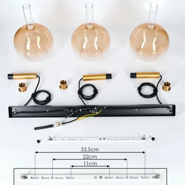 hofstein Grovsta Suspension, Boule lumineuse, Suspension Or, Noir, 3 lumières* Lampes En Verre
