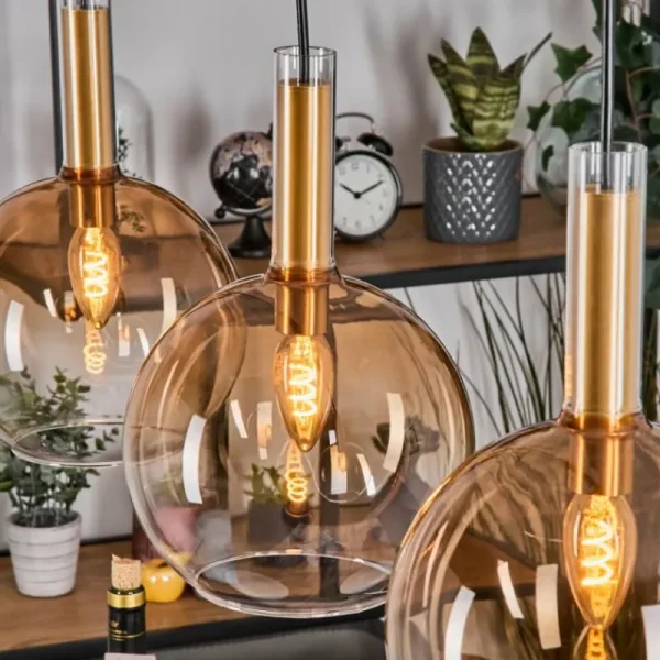 hofstein Grovsta Suspension, Boule lumineuse, Suspension Or, Noir, 3 lumières* Lampes En Verre
