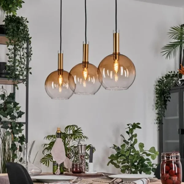 hofstein Grovsta Suspension, Boule lumineuse, Suspension Or, Noir, 3 lumières* Lampes En Verre