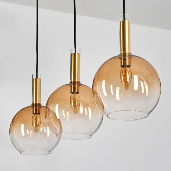 hofstein Grovsta Suspension, Boule lumineuse, Suspension Or, Noir, 3 lumières* Lampes En Verre