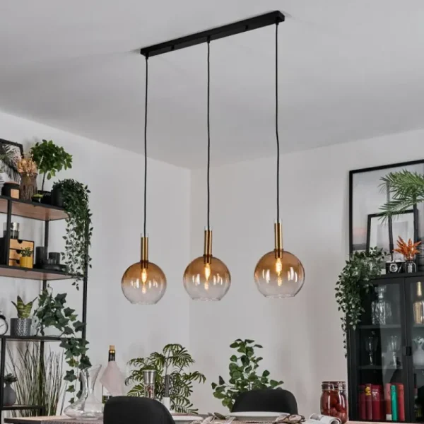 hofstein Grovsta Suspension, Boule lumineuse, Suspension Or, Noir, 3 lumières* Lampes En Verre