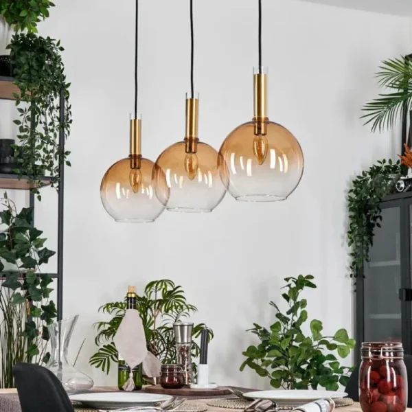 hofstein Grovsta Suspension, Boule lumineuse, Suspension Or, Noir, 3 lumières* Lampes En Verre