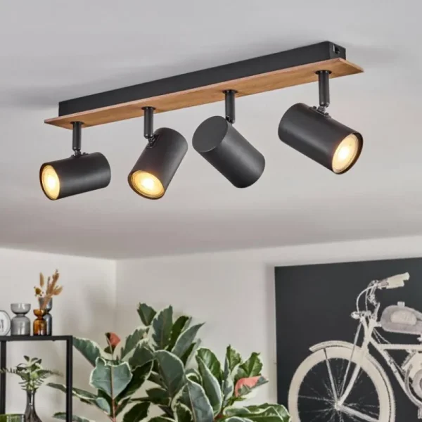 hofstein Guardais Plafonnier Brun, Couleur bois, Noir, 4 lumières* Lampes Modernes