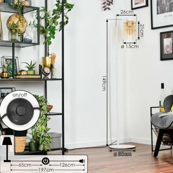 hofstein Hasvik Lampadaire Blanc, 1 lumière* Lampes En Verre