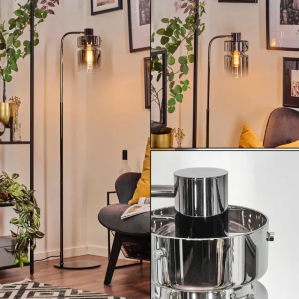 hofstein Hasvik Lampadaire Chrome, Noir, 1 lumière* Lampes Modernes