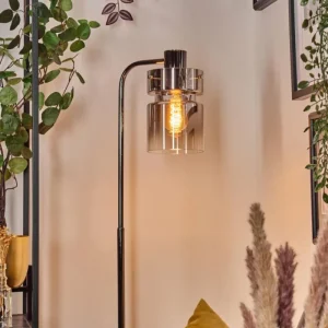 hofstein Hasvik Lampadaire Chrome, Noir, 1 lumière* Lampes Modernes