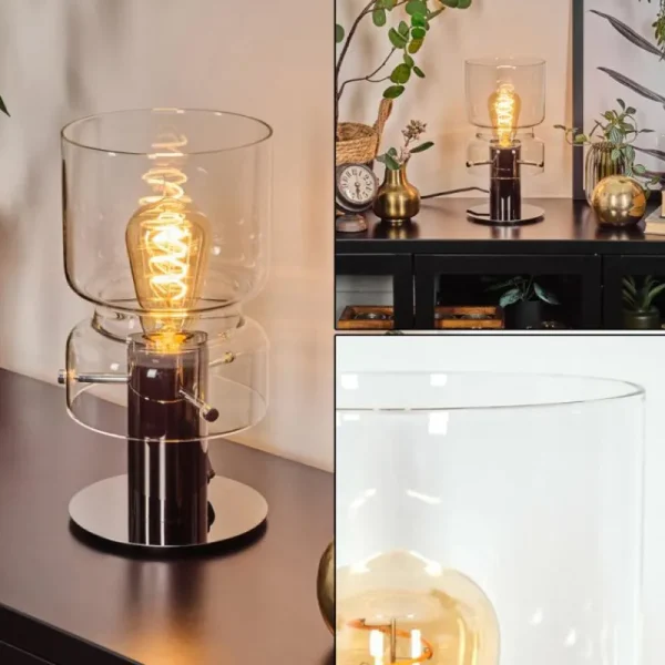 hofstein Hasvik Lampe de bureau, Lampe à poser, Liseuse Chrome, Noir, 1 lumière* Lampes En Verre