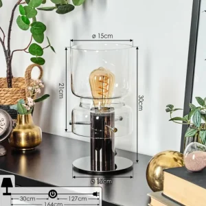 hofstein Hasvik Lampe de bureau, Lampe à poser, Liseuse Chrome, Noir, 1 lumière* Lampes En Verre