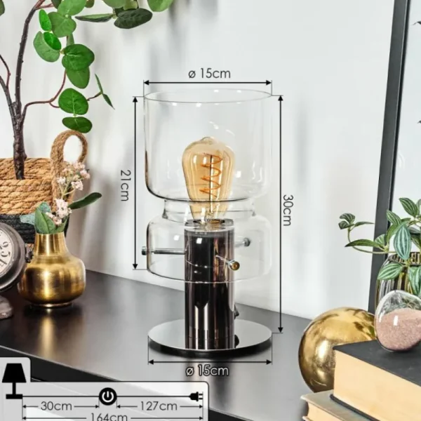 hofstein Hasvik Lampe de bureau, Lampe à poser, Liseuse Chrome, Noir, 1 lumière* Lampes En Verre