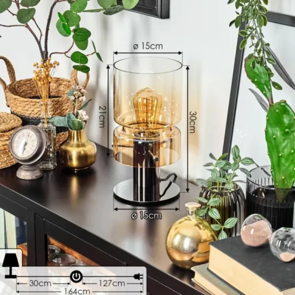 hofstein Hasvik Lampe de bureau, Lampe à poser, Liseuse Chrome, Noir, 1 lumière* Lampes En Verre