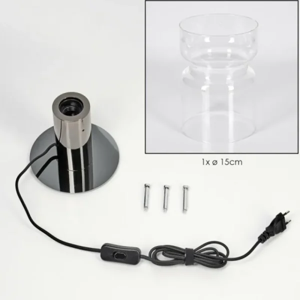 hofstein Hasvik Lampe de bureau, Lampe à poser, Liseuse Chrome, Noir, 1 lumière* Lampes En Verre